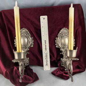 Vtg pair Candle Sconces Ornate Cast Metal